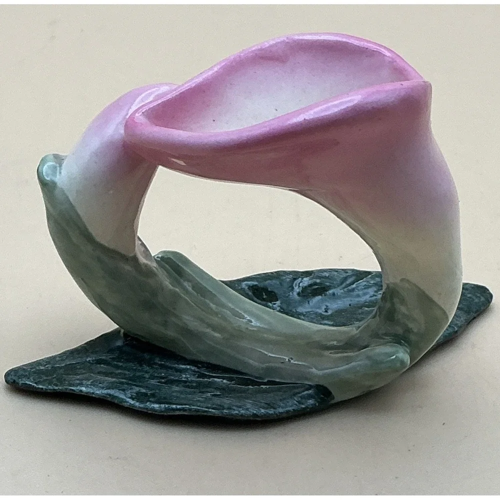 Vintage PIA RPA 1986 Bone‎ China Napkin Rings Pink Calla Lily Hand Painted Set 4